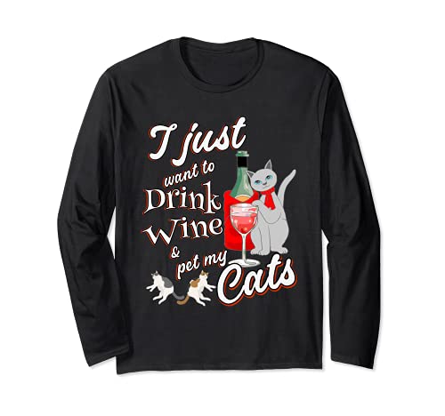 Amante de los gatos divertida bebida vino y mascota Mi gato mamá regalo para mujeres Manga Larga