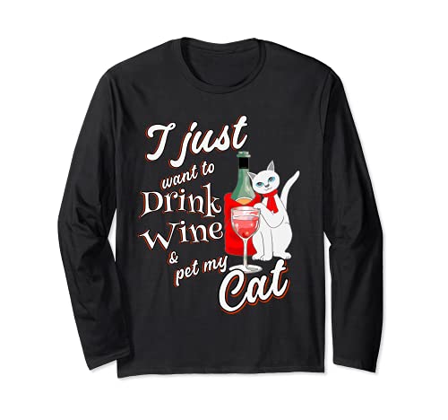 Amante de los gatos divertida bebida vino y mascota Mi gato mamá regalo para mujeres Manga Larga