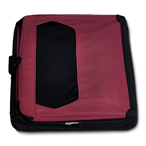 Amazon Basics – Transportín para mascotas abatible, transportable y suave de gran calidad, 91 cm, Rojo