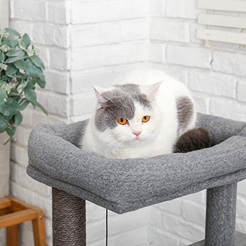 Amazon Brand – Eono Moderno De Madera Arbol Rascador para Gatos Gatitos Mueble con Casa Juguete Retirable Lavable Estera Gris Altura 34"