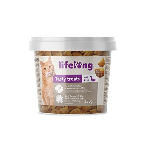 Amazon Brand - Lifelong Deliciosos premios con pato para Gatos, 2 x 350g