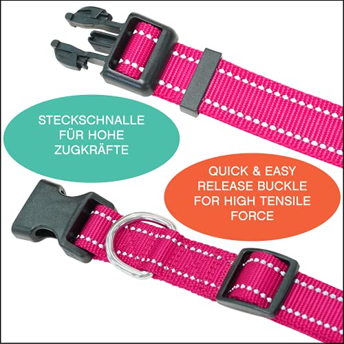 Amazon Brand - Umi - Collar de Perro, Reflectante, Ajustable, Nylon, para Perros pequeños y Grandes, Cachorros y Gatos, en Muchos Colores y Tallas Distintos, Pink Rosa, L