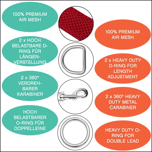 Amazon Brand - Umi - Correa de Perro 2m, Ajustable en 3 Posiciones, Air Mesh, para Perros pequeños y Grandes, Cachorros y Gatos, en Muchos Colores y Tallas Distintos, Rojo, M