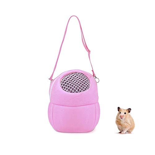 Andiker Bolsa de transporte para mascotas de compañía, transportador de viaje para mascotas con correas de nailon y bolsa para mascotas de pequeño animal de compañía, para Hamster, erizo, color rosa