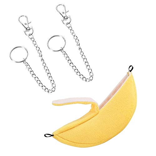 Andiker Cama de Hamaca para Hámster, Hamaca de Plátano de Franela Casa para Hámster Nido para Dormir, Casa Colgante Acogedora Cabaña de Barco con Forma de Luna para Conejillo (Amarillo)