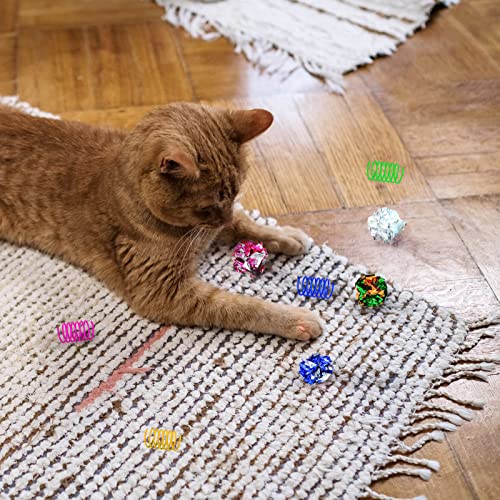 Andiker Juguete para Gatos 18 Paquetes, Coloridos Juguetes de Resorte para Gatos, y Bolas Arrugadas, muelles en Espiral para Gatos de Alta Elasticidad y Bolas Arrugadas crujientes para Que los Gatos