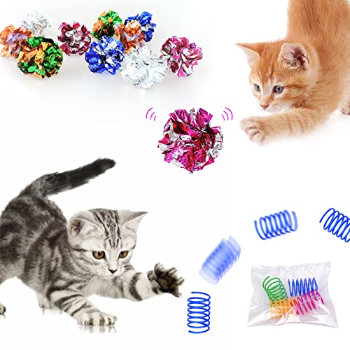 Andiker Juguete para Gatos 18 Paquetes, Coloridos Juguetes de Resorte para Gatos, y Bolas Arrugadas, muelles en Espiral para Gatos de Alta Elasticidad y Bolas Arrugadas crujientes para Que los Gatos
