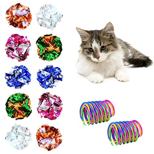 Andiker Juguete para Gatos 18 Paquetes, Coloridos Juguetes de Resorte para Gatos, y Bolas Arrugadas, muelles en Espiral para Gatos de Alta Elasticidad y Bolas Arrugadas crujientes para Que los Gatos