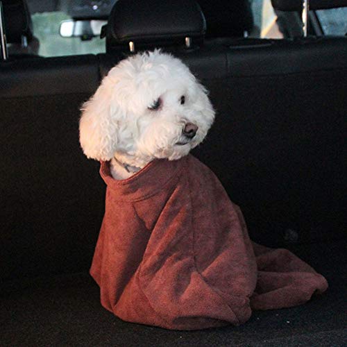 Angwis Toalla de baño absorbente para perro, bolsa de albornoz de secado rápido, para perros, pequeños, medianos, grandes, gatos, marrón, XS
