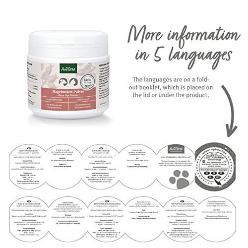AniForte Polvo de Rosa mosqueta para Perros y Gatos 250g - Polvo Natural para articulaciones y Fortalecer el Sistema inmunológico, vitaminas y fitoquímicos para Las defensas, Polvo de escaramujo
