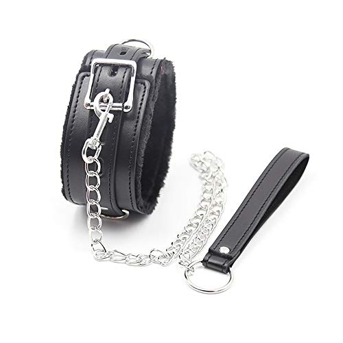 Anillo de Bloqueo de Cuero de Peluche con Cadena de tracción de Metal (Negro)