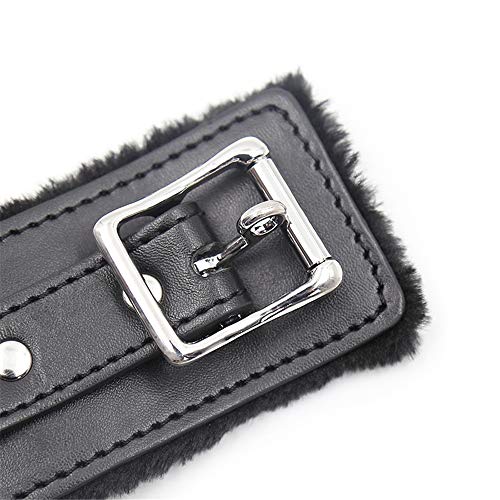 Anillo de Bloqueo de Cuero de Peluche con Cadena de tracción de Metal (Negro)