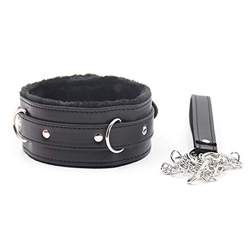 Anillo de Bloqueo de Cuero de Peluche con Cadena de tracción de Metal (Negro)