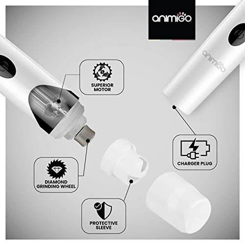 Animigo Lima de Uñas Eléctrico para Perros y Gatos - Cortauñas Eléctrico Profesional, con Batería Recargable USB y Cable, para Todo Tipo de Razas y Tamaños, Cortador Silencioso, Indoloro y Seguro