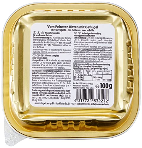 animonda Vom Feinsten Kitten, comida húmeda para gatos en etapa de crecimiento hasta un año, con ave, 32 x 100 g