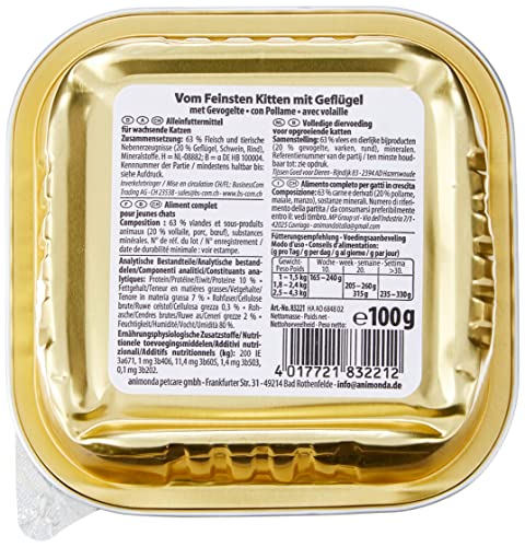 animonda Vom Feinsten Kitten, comida húmeda para gatos en etapa de crecimiento hasta un año, con ave, 32 x 100 g