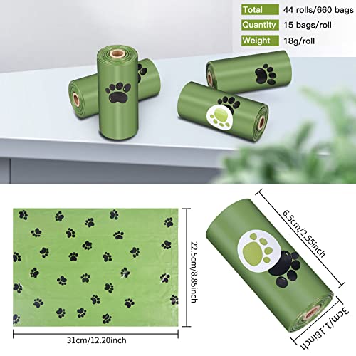 AOKEASE Bolsas Para Excrementos de Perros, 44 Rodar（660 Bolsa）Bolsas Perro con Dispensador,Bolsas Caca Perro Hecho de la Mezcla de Almidón de Maíz,Fuerte y a Prueba de Fugas Bolsas Para Caca de Perro.