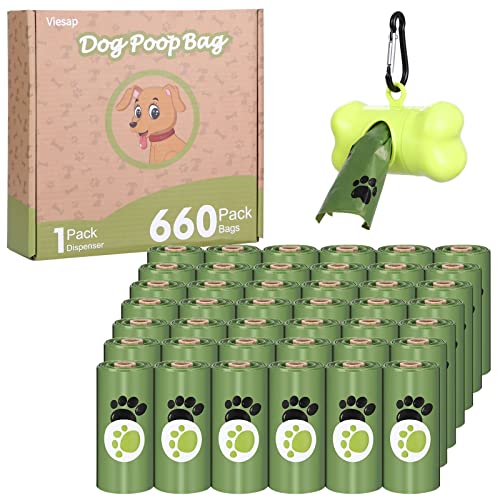 AOKEASE Bolsas Para Excrementos de Perros, 44 Rodar（660 Bolsa）Bolsas Perro con Dispensador,Bolsas Caca Perro Hecho de la Mezcla de Almidón de Maíz,Fuerte y a Prueba de Fugas Bolsas Para Caca de Perro.