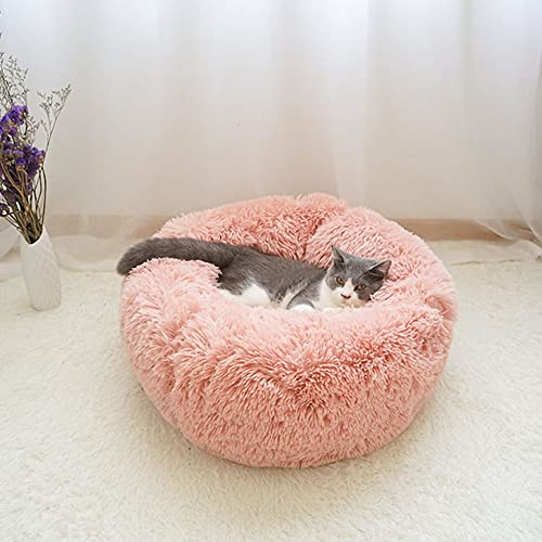 Aoresac Cama Perro Gato Grande Pequeño, Cama Mascota Redonda Cálido Felpa, Sofá Cojin Suave Cachorro Animales Domésticos Invierno, 40/50/60/70/80/100/120 CM (S, Rosa)