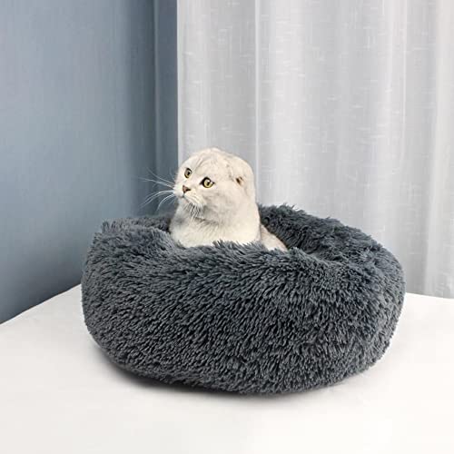 Aoresac Cama Perro Gato Grande Pequeño, Cama Mascota Redonda Cálido Felpa, Sofá Cojin Suave Cachorro Animales Domésticos Invierno, 40/50/60/70/80/100/120 CM (S, Gris Claro)