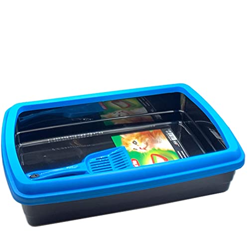 Arenero para Gatos con Pala 47 x 31 x 11 cm, Bandeja higiénica con Borde Alto extraíble, gatera, Caja Arena Sanitaria, Base Negra y Borde de Color Aleatorio