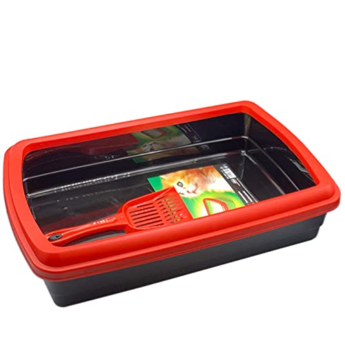 Arenero para Gatos con Pala 47 x 31 x 11 cm, Bandeja higiénica con Borde Alto extraíble, gatera, Caja Arena Sanitaria, Base Negra y Borde de Color Aleatorio
