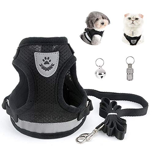 Arnes Gato Ajustable, Arnés Perro Pequeño, Antiescape y Transpirable , con Campana de Gato y Etiqueta de Gato, M