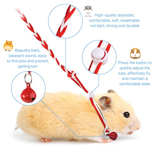 Arnés para Hámster Ajustable 6 Pcs Colorida Cuerda de Pecho Anti-Mordida Chaleco con Campana de Buscador Cuerda de Tracción de Entrenamiento Exterior para Hurón Ratón Hámster Lindo,Adecuado Menos 30cm