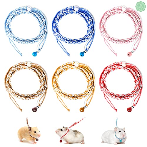 Arnés para Hámster Ajustable 6 Pcs Colorida Cuerda de Pecho Anti-Mordida Chaleco con Campana de Buscador Cuerda de Tracción de Entrenamiento Exterior para Hurón Ratón Hámster Lindo,Adecuado Menos 30cm