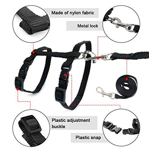 Arnés y Correa para Gato Collar Ajustable Antiescape Correas de Entrenamiento para Mascotas Pequeño y Gatito Caminata al Aire Libre (Negro)