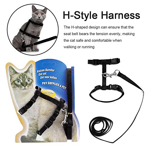 Arnés y Correa para Gato Collar Ajustable Antiescape Correas de Entrenamiento para Mascotas Pequeño y Gatito Caminata al Aire Libre (Negro)