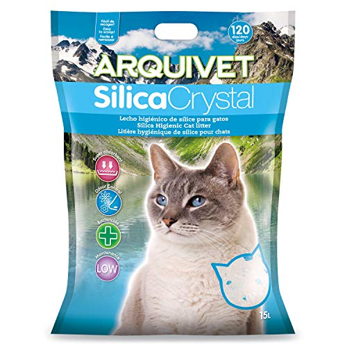 ARQUIVET Arena para Gatos Silica Crystal - Capacidad 15 L - Lecho higiénico para Gatos, felinos - Capacidad Absorbente - Arena de sílice para Gatos - Ayuda a Eliminar olores y bacterias