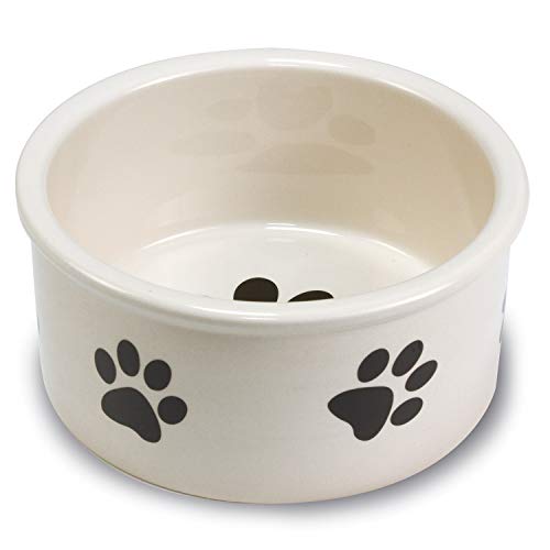 Arquivet Comedero, Bebedero de cerámica para Perro o Gato Estilo Huellas - Recipiente Comida para Mascotas - Plato alimentador de cerámico para Perros y Gatos - Cuenco para Perros y Gatos - 12 cm
