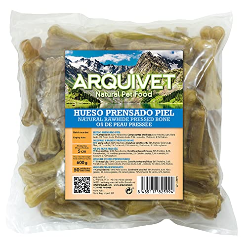 ARQUIVET Hueso prensado Piel de Vacuno - 5 cm (Bolsa 50 uds) - Snacks para Perros - Chuches, golosinas, premios, recompensas, chucherías caninas - Producto Light bajo en Grasas