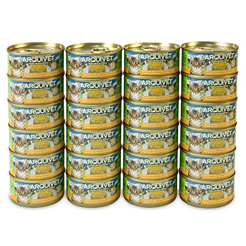 ARQUIVET Pack 24 LATAS Pechuga de Pollo con Arroz en Gelatina con Queso para Gatos - 80 gr por Unidad - Ingredientes Naturales, Sabroso y nutritivo - Comida húmeda para Gatos - Latas Gourmet
