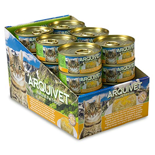 ARQUIVET Pack 24 LATAS Pechuga de Pollo con Arroz en Gelatina con Queso para Gatos - 80 gr por Unidad - Ingredientes Naturales, Sabroso y nutritivo - Comida húmeda para Gatos - Latas Gourmet