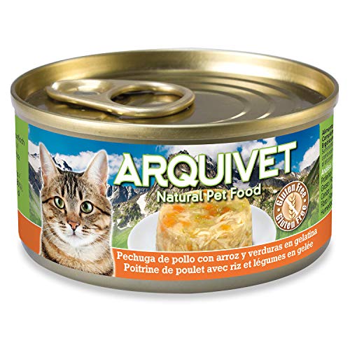 ARQUIVET Pack 24 LATAS Pechuga de Pollo con Arroz en Gelatina con Verduras para Gatos - 80 gr por Unidad - Ingredientes Naturales, Sabroso y nutritivo - Comida húmeda para Gatos - Latas Gourmet