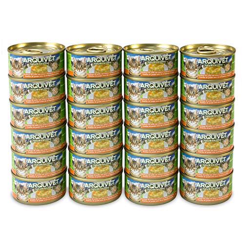 ARQUIVET Pack 24 LATAS Pechuga de Pollo con Arroz en Gelatina con Verduras para Gatos - 80 gr por Unidad - Ingredientes Naturales, Sabroso y nutritivo - Comida húmeda para Gatos - Latas Gourmet