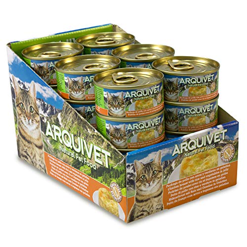 ARQUIVET Pack 24 LATAS Pechuga de Pollo con Arroz en Gelatina con Verduras para Gatos - 80 gr por Unidad - Ingredientes Naturales, Sabroso y nutritivo - Comida húmeda para Gatos - Latas Gourmet