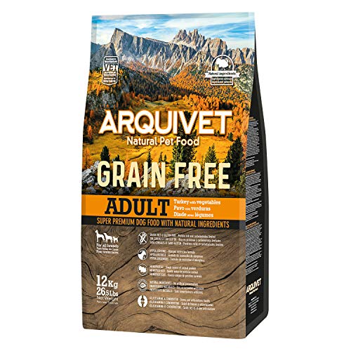 ARQUIVET Pienso Natural para Perros Adultos 12Kg - Grain Free - Sin Grano - Pavo con Verduras - Comida Natural para Perros - Alimentación Canina - Pienso hipoalergénico - Comida para Perros
