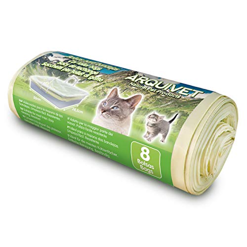 Arquivet Rollo de 8 Bolsas para lecho higiénico de Gatos - Bolsas arenero para Gatos - Forro para bandejas higiénicas Gatos - Bolsas deshechos areneros Gatos - 50 x 38,5 cm