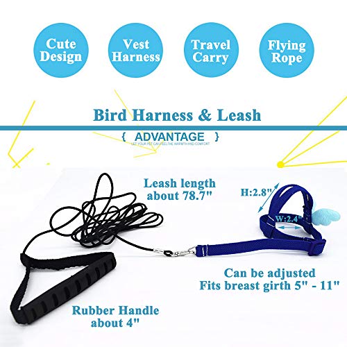 ASOCEA Arnés y correa para pájaros loros cuerda voladora a prueba de escape para cacatúas, guacamayos gris africano budgie Lovebird entrenamiento caminar