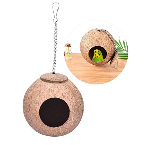 aula colgante de loro de pájaro, nido de pájaro, hamaca para pájaros, cama de cabaña para loro de mascota, nido de pájaro de concha de coco, jaula de hamaca colgante, caseta para colgar en c 1