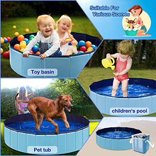 AYITOO Piscina para Perros, Bañera para Perros, Antideslizante Piscina para Mascotas Perros, Plegable Bañera Mascotas para Piscina, PVC Natación Piscina para Perros 120 cm x 30 cm Azul