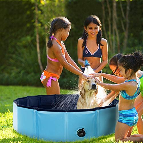 AYITOO Piscina para Perros, Bañera para Perros, Antideslizante Piscina para Mascotas Perros, Plegable Bañera Mascotas para Piscina, PVC Natación Piscina para Perros 120 cm x 30 cm Azul