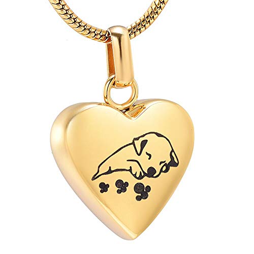 AZ Perro durmiente lindo tallado en mi corazón Collar de urna de cremación de acero inoxidable for la joyería Memorial de Ashes Mascotas T217 ( Main Stone Color : Pendant only , Metal Color : Gold )