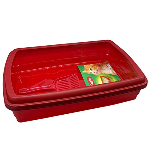 Bandeja para Gatos,Productos para Mascotas, Arena y Limpieza del hogar, arenero de Gato con Pala 47x31 x11cm (Granate)