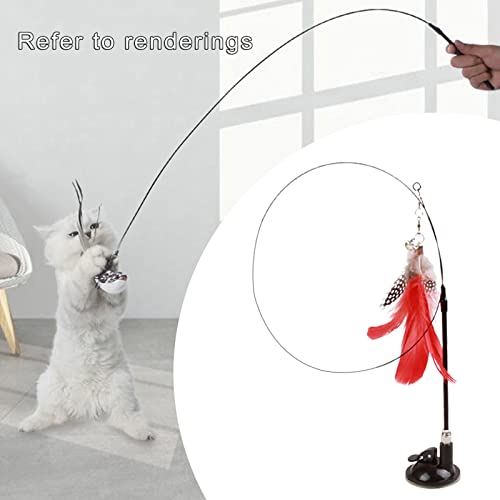 Baoblaze Divertido Palo de Gato Interactivo con Ventosa de Doble propósito, Poste Largo, Alambre de Acero Resistente a los Dientes, Juegos de Receptor de - Ventosa Roja