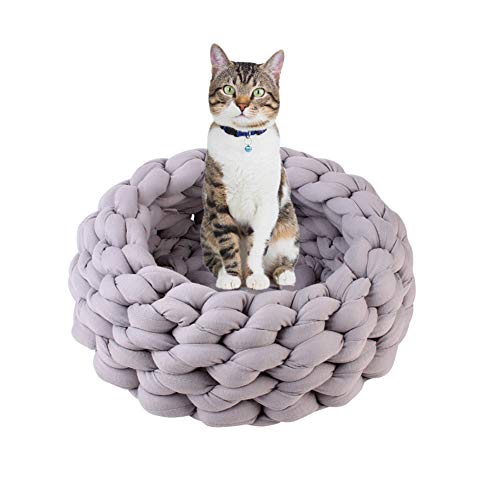 beautyhe Camas para Perros Morder Antideslizante Hecho A Mano Circular Caseta Perro Ligero Suave Cototel Canal Casa para Gatos para Perros Gato PequeñOs Y Medianos Gray,30cm/12in