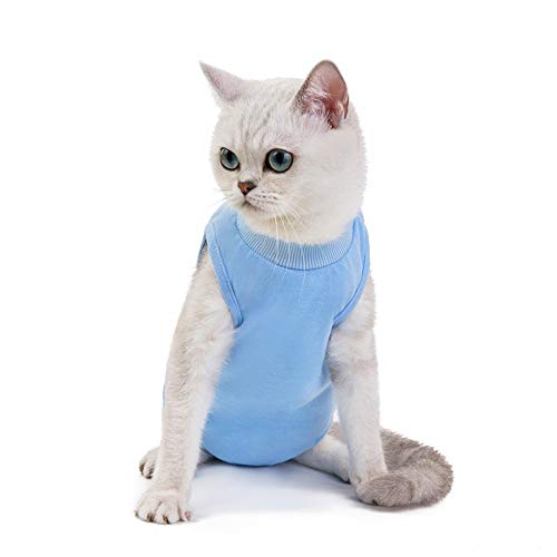 beautyhe Ropa De Gato EsterilizacióN Destete Ropa Anti-Lamer AlgodóN Ropa Acogedora Ropa Postoperatoria para Gatos Traje De RecuperacióN Mascota Blue,Small
